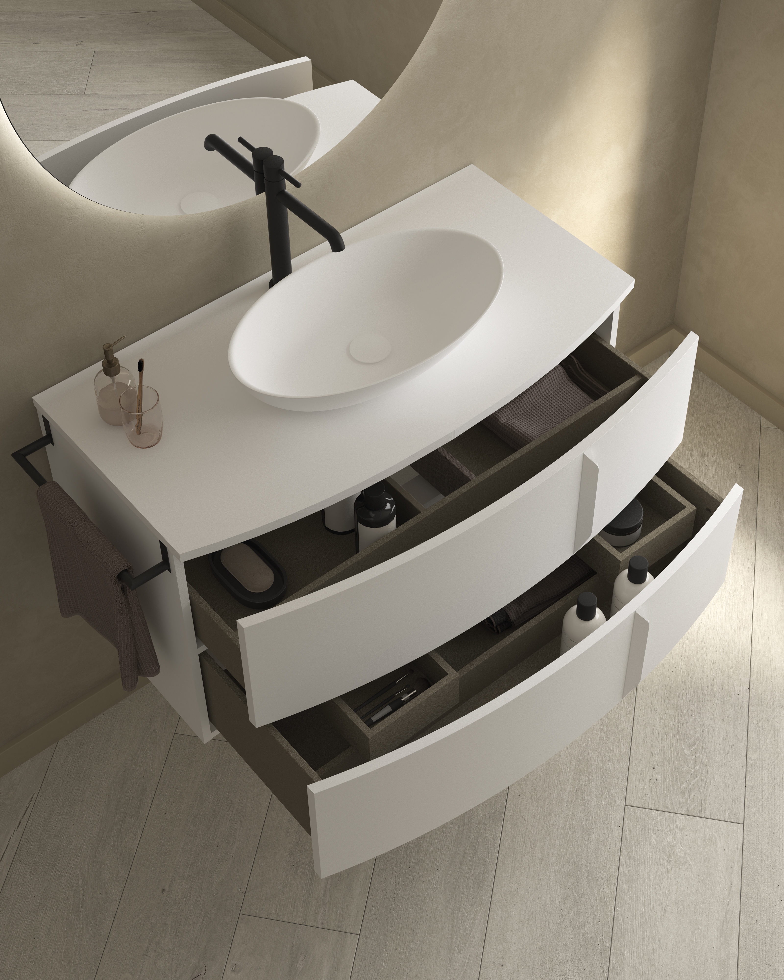 Mueble de baño Wave Compact 2 Cajones y Lavabo de 80 a 100cm de Royo -  Hausdecó